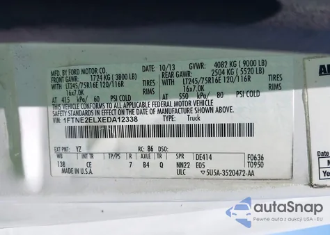 2014 Ford E-250 Commercial z USA, uszkodzony, nr VIN 1FTNE2ELXEDA12338